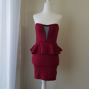 Peplum Sheer Strapless Mini Party Club Dress